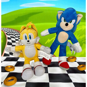 SONIC THE HEDGEHOG Plush Lot of 2 TAILS & SONIC 9" Jakks Stuffed Animal